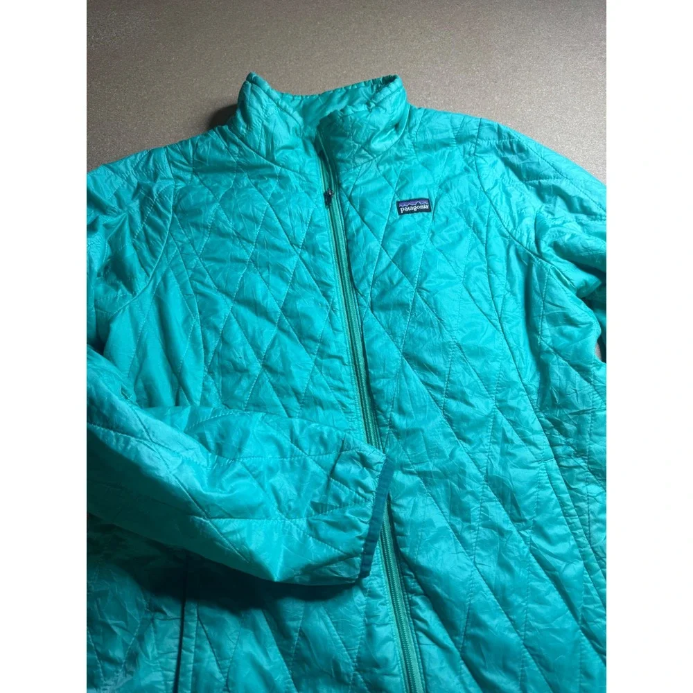 Patagonia Nano Puff Insulated Jacket Kids M 10 Teal Green Diamond Quilt Puffer